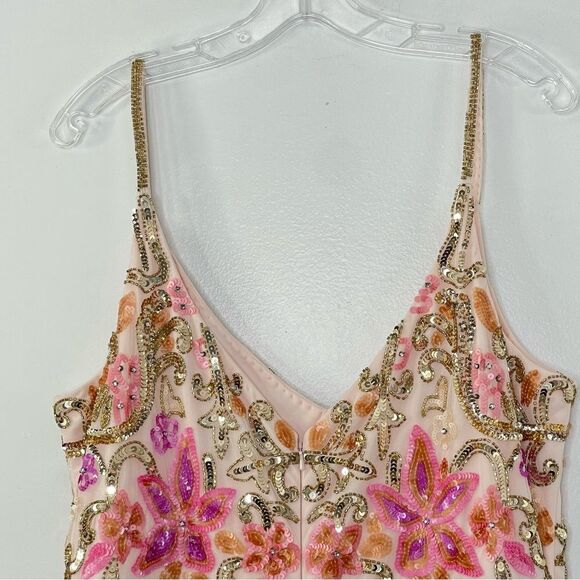 Mac Duggal 5671 Size 16 V-Neck Oyster Floral Embellished Spaghetti Strap Gown - Picture 5 of 12